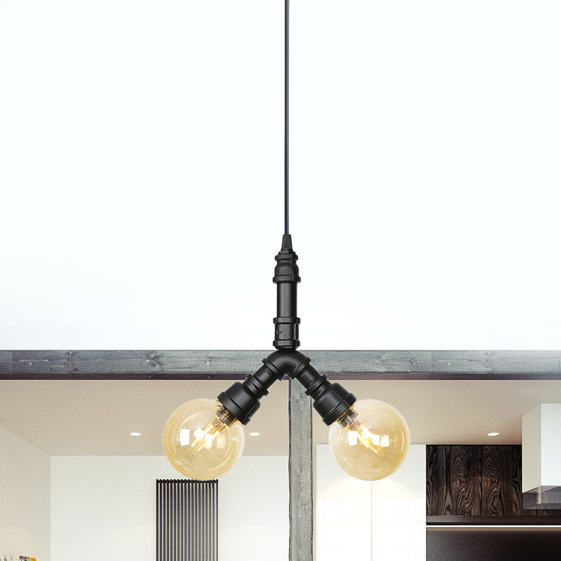 2 Bulbs Ceiling Chandelier Industrial Coffee House Lamp Black - Rebooters