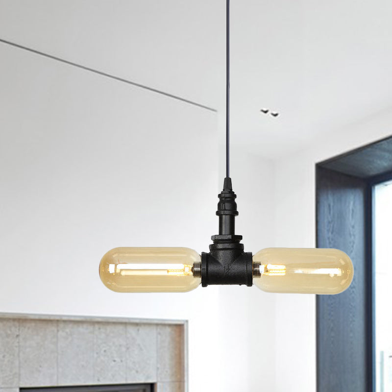 2 Bulbs Ceiling Chandelier Industrial Coffee House Lamp Black - Rebooters