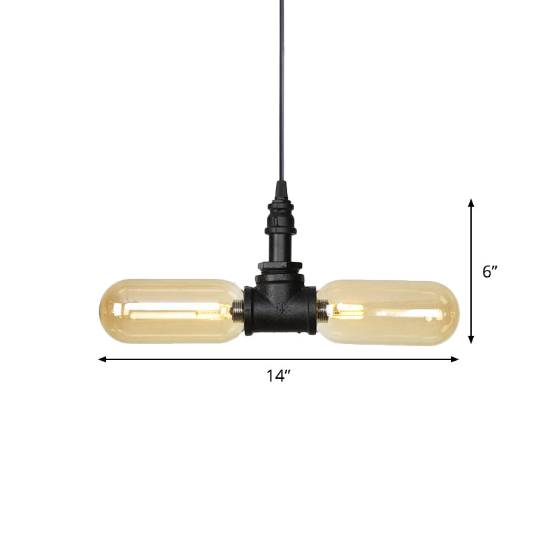 2 Bulbs Ceiling Chandelier Industrial Coffee House Lamp Black - Rebooters