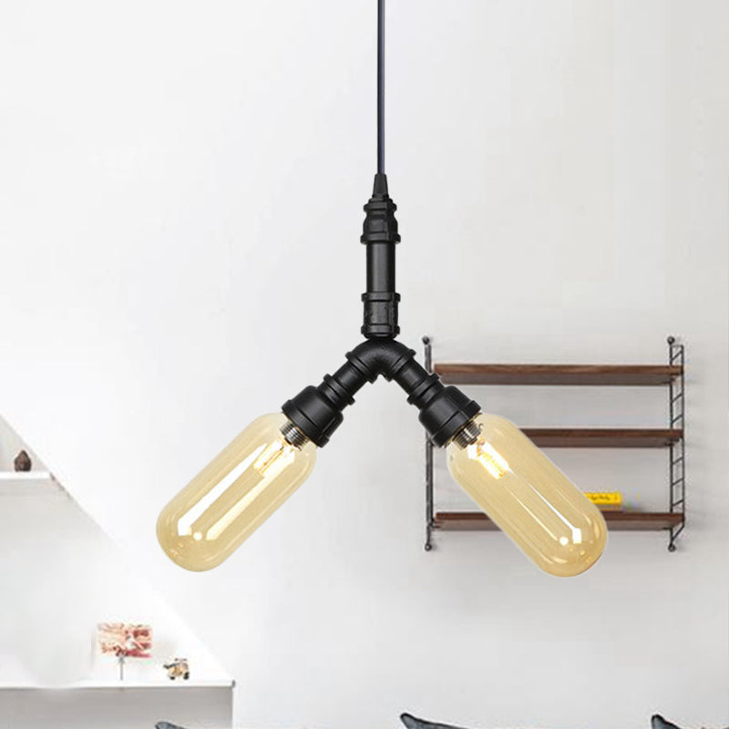 2 Bulbs Ceiling Chandelier Industrial Coffee House Lamp Black - Rebooters