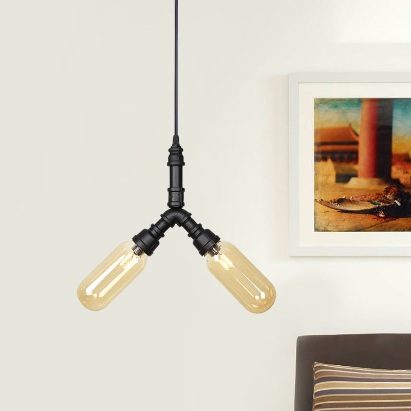 2 Bulbs Ceiling Chandelier Industrial Coffee House Lamp Black - Rebooters