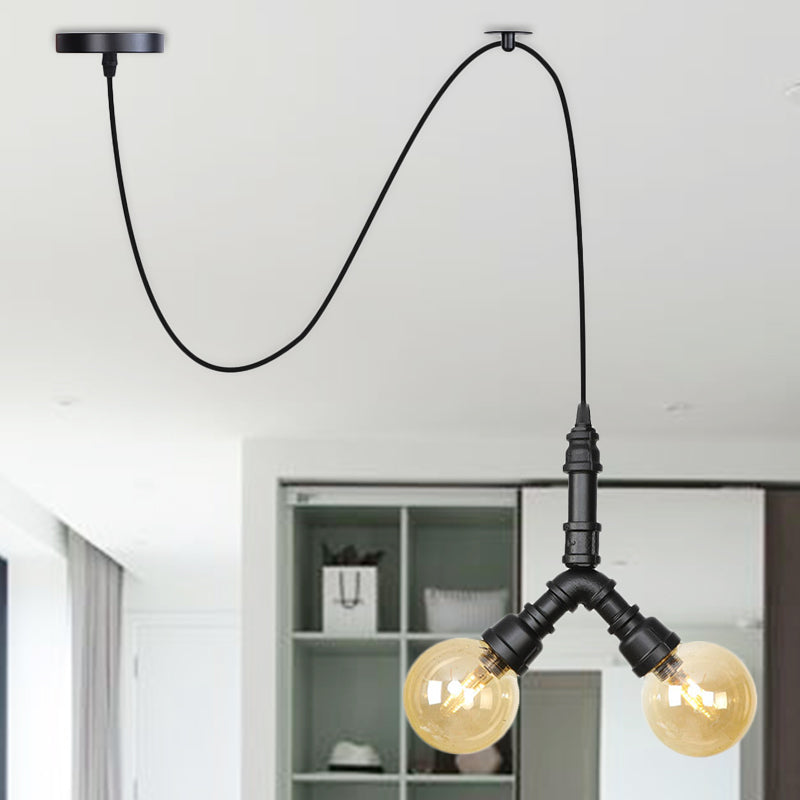 Amber Glass Black Pendant Chandelier Spherical Capsule Lamp - Rebooters