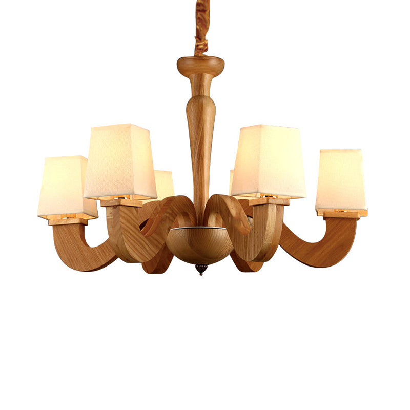 Wood Curved Arm Hanging Chandelier Modernism 6 Heads Ceiling Lamp - Rebooters