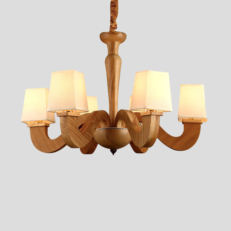 Wood Curved Arm Hanging Chandelier Modernism 6 Heads Ceiling Lamp - Rebooters