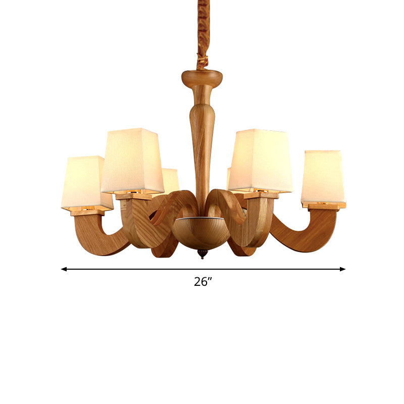 Wood Curved Arm Hanging Chandelier Modernism 6 Heads Ceiling Lamp - Rebooters