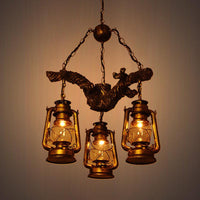 3 Lights Clear Glass Chandelier Light Coastal Brass Lantern - Rebooters