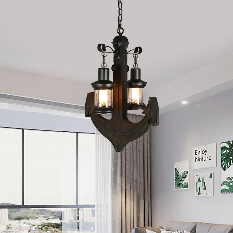 Clear Glass Black Chandelier Lighting Kerosene 2-Light Industrial Hanging Ceiling Light - Rebooters