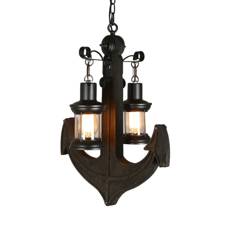 Clear Glass Black Chandelier Lighting Kerosene 2-Light Industrial Hanging Ceiling Light - Rebooters