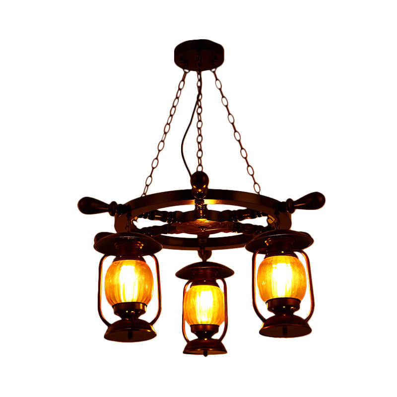 3 Bulbs Kerosene Chandelier Light Antiqued Copper Finish - Rebooters