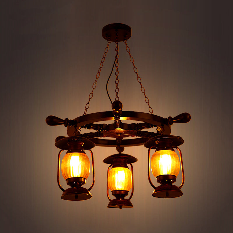 3 Bulbs Kerosene Chandelier Light Antiqued Copper Finish - Rebooters