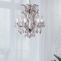 4/6 Heads Chandelier Pendant Light Traditional Scroll Arm Crystal Hanging Lamp Kit in White - Rebooters