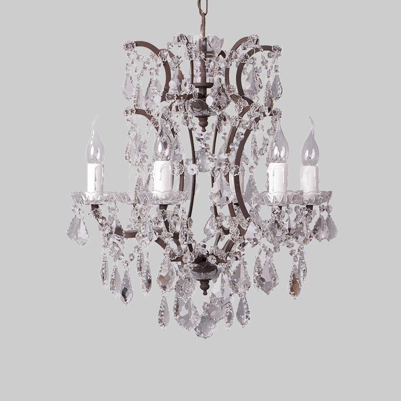 4/6 Heads Chandelier Pendant Light Traditional Scroll Arm Crystal Hanging Lamp Kit in White - Rebooters