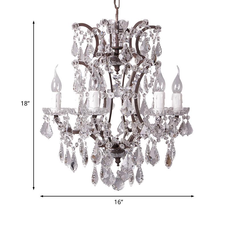 4/6 Heads Chandelier Pendant Light Traditional Scroll Arm Crystal Hanging Lamp Kit in White - Rebooters