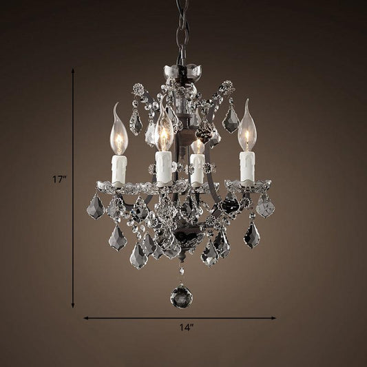 4/6 Heads Chandelier Pendant Light Traditional Scroll Arm Crystal Hanging Lamp Kit in White - Rebooters