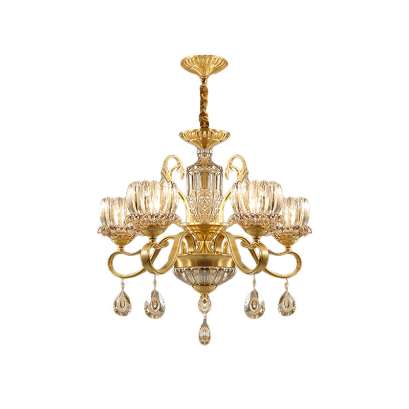 Traditional Lotus Hanging Chandelier 3/5-Light Brass Lamp - Rebooters