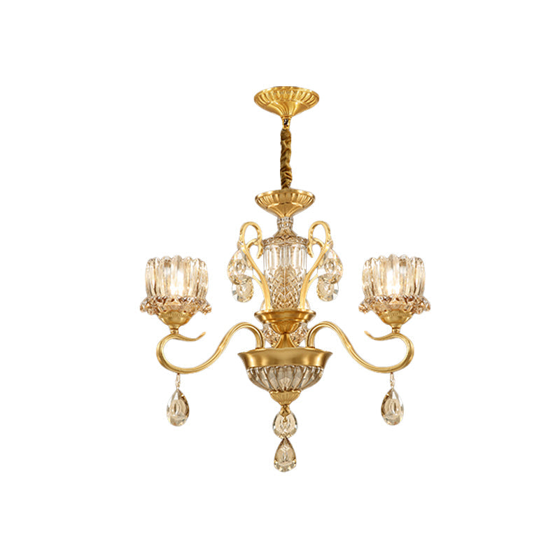 Traditional Lotus Hanging Chandelier 3/5-Light Brass Lamp - Rebooters