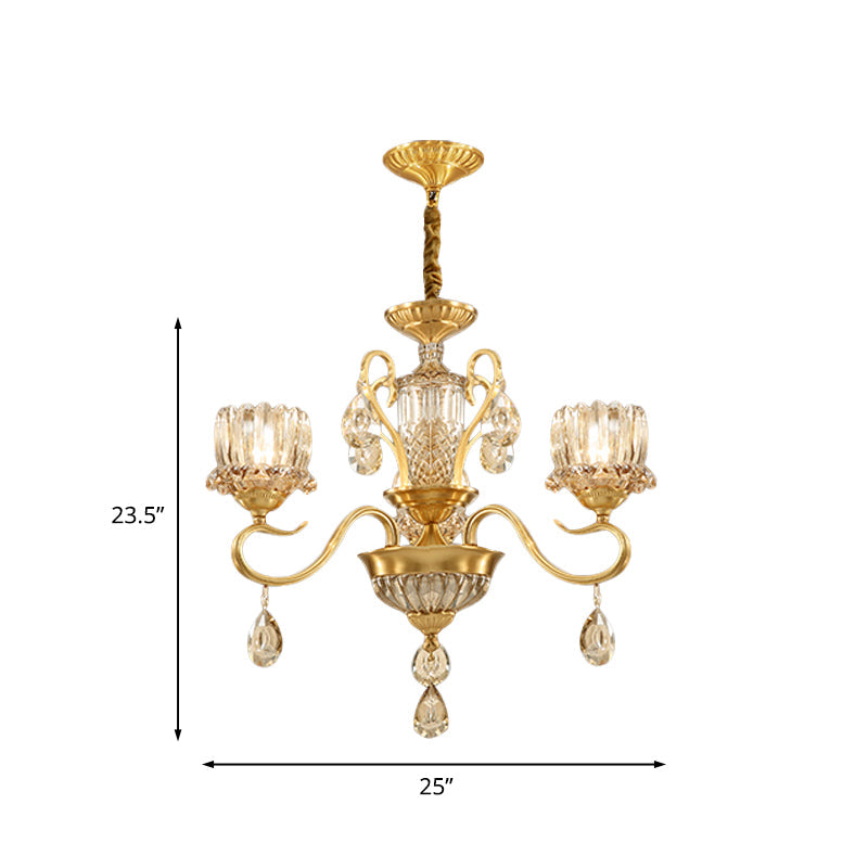 Traditional Lotus Hanging Chandelier 3/5-Light Brass Lamp - Rebooters