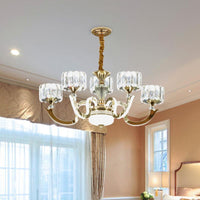 3/5 Lights Crystal Block Chandelier Light Modernism Gold Lamp - Rebooters