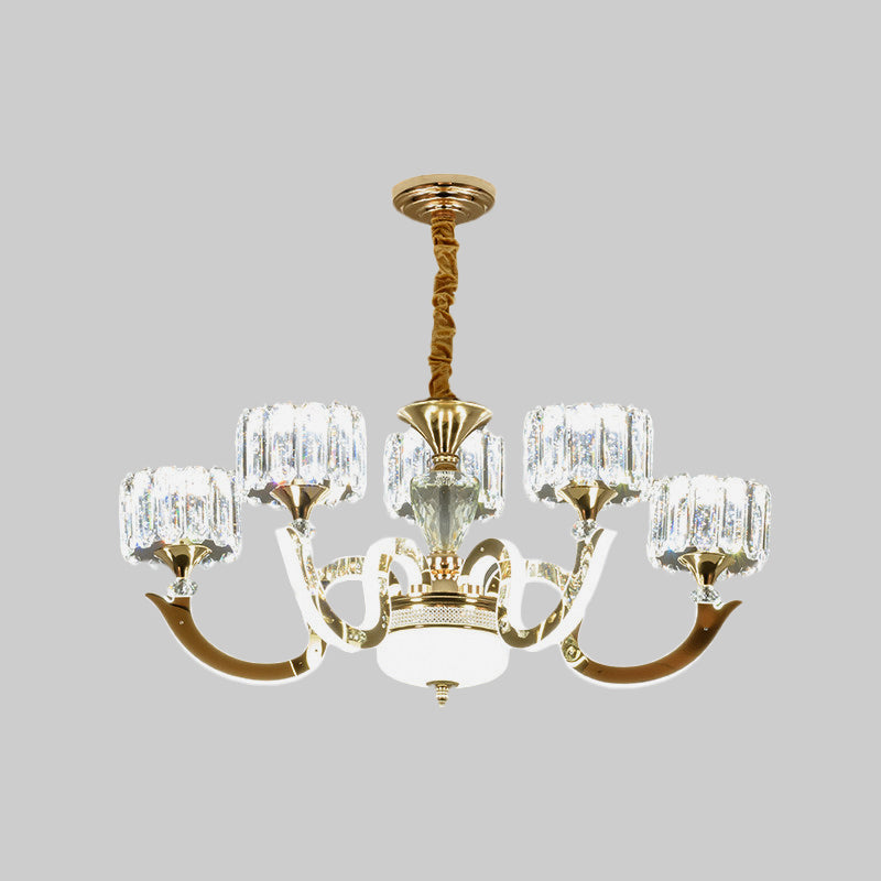 3/5 Lights Crystal Block Chandelier Light Modernism Gold Lamp - Rebooters