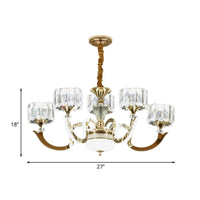 3/5 Lights Crystal Block Chandelier Light Modernism Gold Lamp - Rebooters
