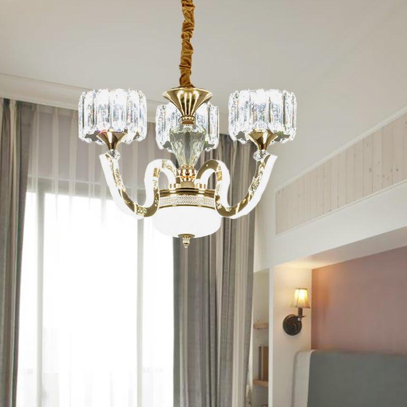 3/5 Lights Crystal Block Chandelier Light Modernism Gold Lamp - Rebooters