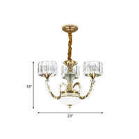 3/5 Lights Crystal Block Chandelier Light Modernism Gold Lamp - Rebooters