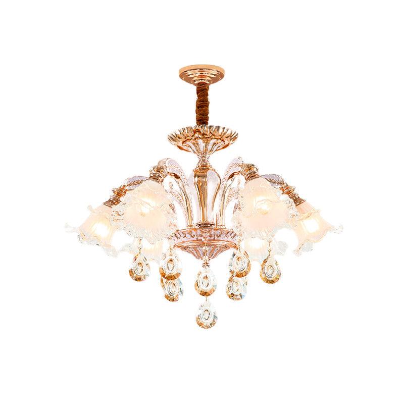3/6 Heads Floral Ceiling Chandelier Traditional Gold Crystal - Rebooters