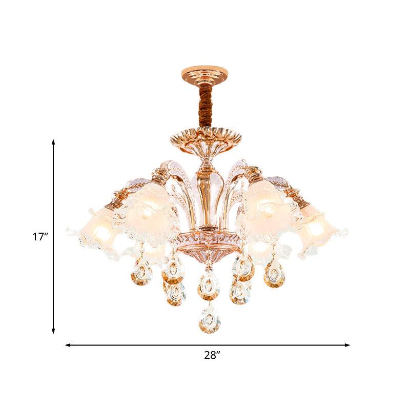 3/6 Heads Floral Ceiling Chandelier Traditional Gold Crystal - Rebooters