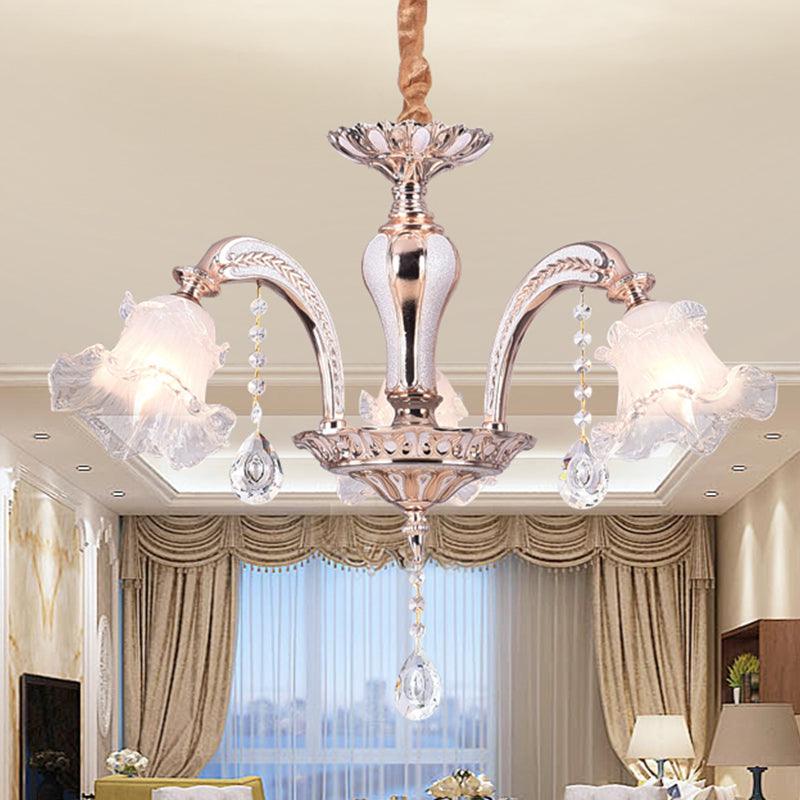 3/6 Heads Floral Ceiling Chandelier Traditional Gold Crystal - Rebooters