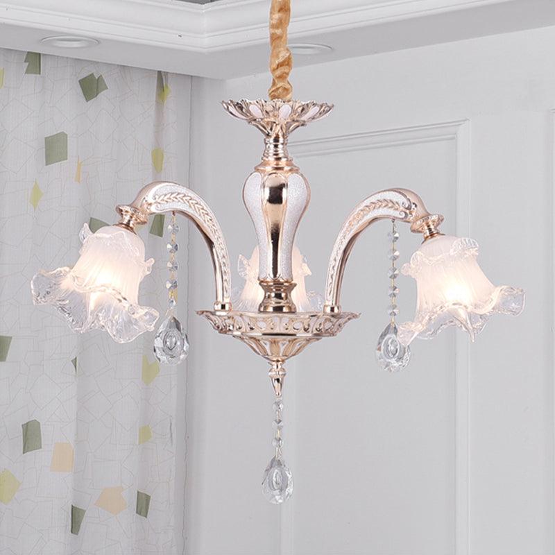 3/6 Heads Floral Ceiling Chandelier Traditional Gold Crystal - Rebooters