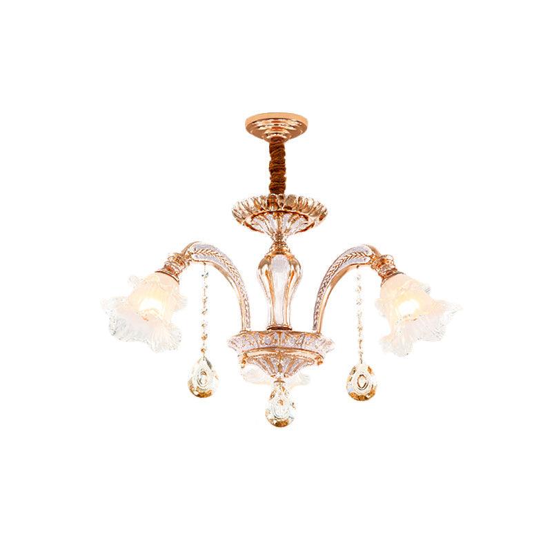 3/6 Heads Floral Ceiling Chandelier Traditional Gold Crystal - Rebooters