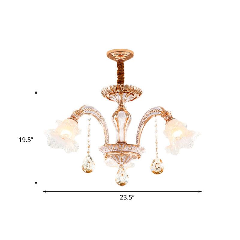 3/6 Heads Floral Ceiling Chandelier Traditional Gold Crystal - Rebooters