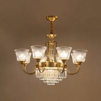 Bell Clear Glass Crystal Pendant Lamp Traditional 6/8-Head Chandelier Lighting in Brass - Rebooters
