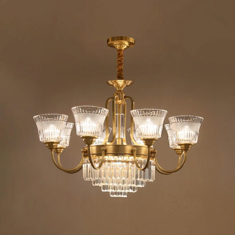 Bell Clear Glass Crystal Pendant Lamp Traditional 6/8-Head Chandelier Lighting in Brass - Rebooters