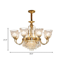 Bell Clear Glass Crystal Pendant Lamp Traditional 6/8-Head Chandelier Lighting in Brass - Rebooters