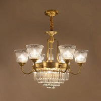 Bell Clear Glass Crystal Pendant Lamp Traditional 6/8-Head Chandelier Lighting in Brass - Rebooters