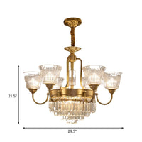 Bell Clear Glass Crystal Pendant Lamp Traditional 6/8-Head Chandelier Lighting in Brass - Rebooters