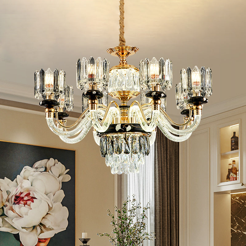 Gold Circle Pendant Chandelier Traditional Crystal Light 6/8 Bulbs - Rebooters