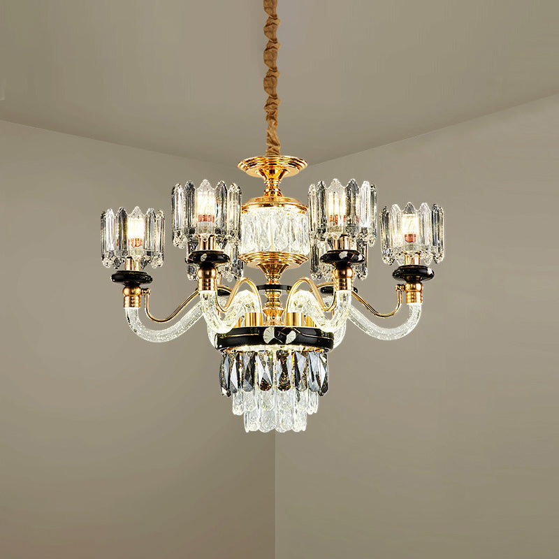Gold Circle Pendant Chandelier Traditional Crystal Light 6/8 Bulbs - Rebooters
