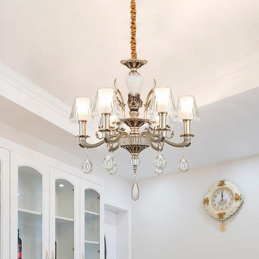 6-Light Chandelier Light Fixture Traditional Cone Crystal Lamp - Rebooters