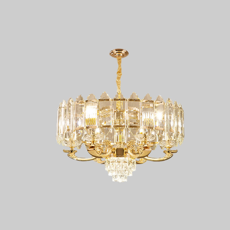 10 Lights Crystal Pendant Light Fixture Modernism Gold Drum Chandelier - Rebooters