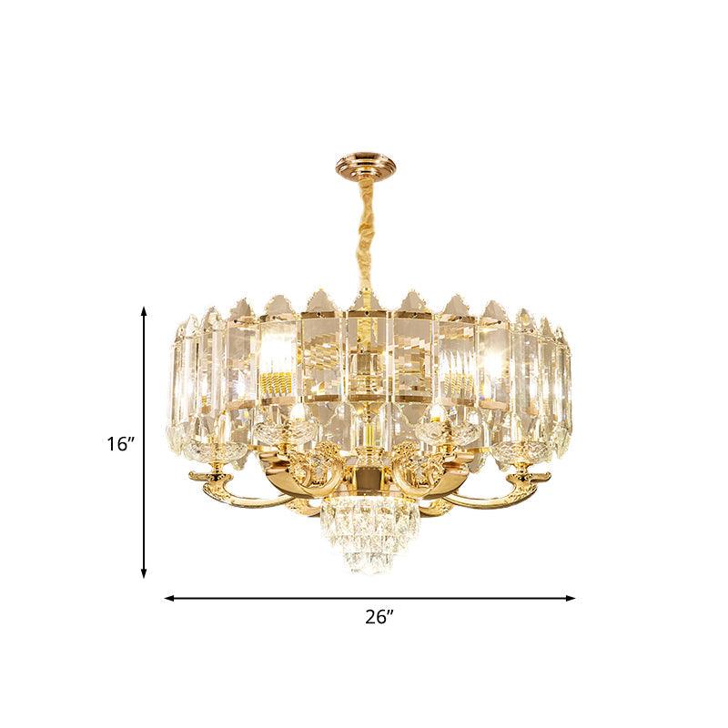 10 Lights Crystal Pendant Light Fixture Modernism Gold Drum Chandelier - Rebooters