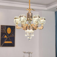 6/8 Lights Cylinder Chandelier Lighting Modern Gold Crystal Ceiling Pendant Lamp - Rebooters