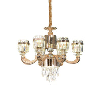 6/8 Lights Cylinder Chandelier Lighting Modern Gold Crystal Ceiling Pendant Lamp - Rebooters