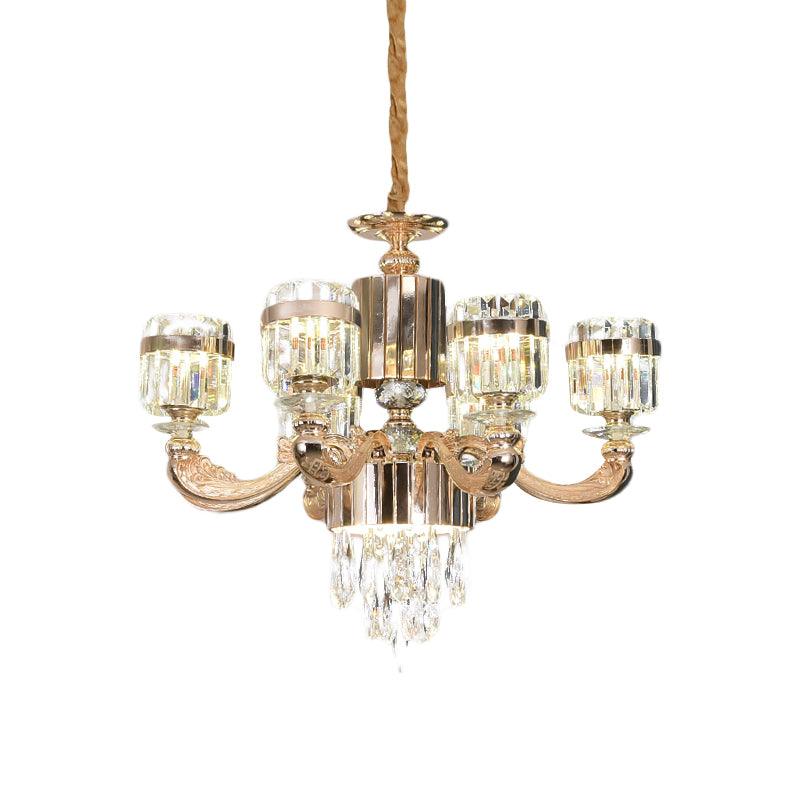 6/8 Lights Cylinder Chandelier Lighting Modern Gold Crystal Ceiling Pendant Lamp - Rebooters