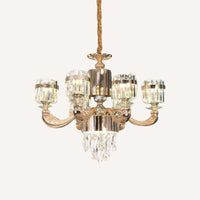 6/8 Lights Cylinder Chandelier Lighting Modern Gold Crystal Ceiling Pendant Lamp - Rebooters