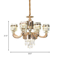 6/8 Lights Cylinder Chandelier Lighting Modern Gold Crystal Ceiling Pendant Lamp - Rebooters