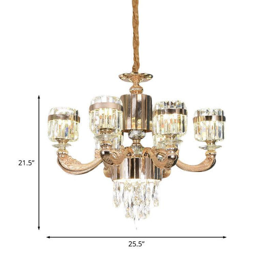 6/8 Lights Cylinder Chandelier Lighting Modern Gold Crystal Ceiling Pendant Lamp - Rebooters