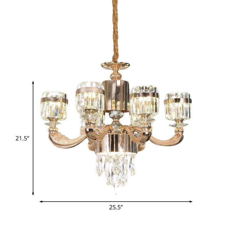 6/8 Lights Cylinder Chandelier Lighting Modern Gold Crystal Ceiling Pendant Lamp - Rebooters