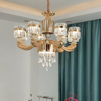6/8 Lights Cylinder Chandelier Lighting Modern Gold Crystal Ceiling Pendant Lamp - Rebooters